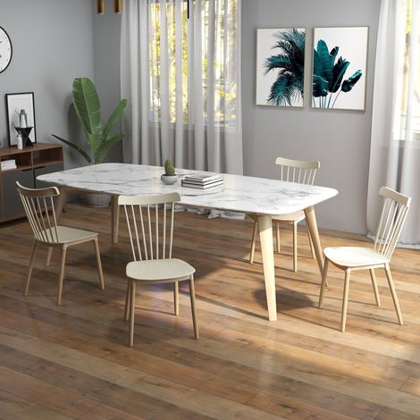 HOMCOM Juego de 4 Sillas de Comedor Estilo Nórdico con Respaldo de Polipropileno y Patas de Madera 48x52,5x83 cm Natural (1/5)