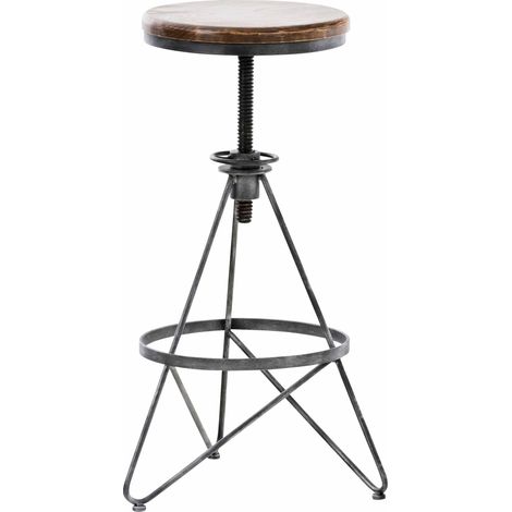 Tabouret industriel Karla en bois et métal argenté (1/5)