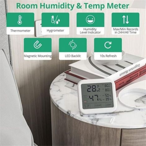 Thermomètre Hygromètre - Précision ±0.5 °C ±3 %RH - Écran LCD Rétroéclairé - Indicateur de Confort Ambiant - 1 Pièce (1/4)