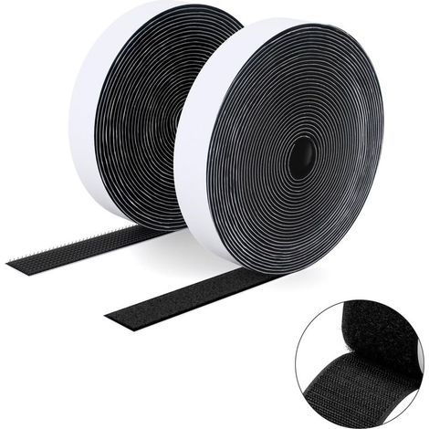 tiras adhesivas de velcro de doble cara, cinta autoadhesiva de 20 mm x 5 m, tiras resistentes, cinta entrelazada para marcos de fotos, mosquiteras, alfombras, proyectos de bricolaje - Negro (1/5)