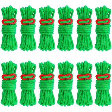 16 Pièces Corde de Tente Réfléchissante, 4 Mètres Corde en Nylon avec Tendeur en Aluminium, Diamètre 4 mm Cordes pour Tente Camping Randonnée Auvent Bâche,Vert (1/4)
