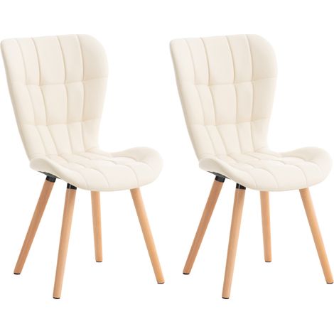 Lot de 2 chaises de salle à manger dossier haut coutures décoratives assise en PVC crème 100001640 (1/5)
