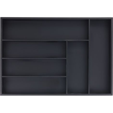 Relaxdays Bamboo Cutlery Tray, 6 Compartments, HWD: 5 x 43 x 30.5 cm, Kitchen Drawer Insert, Silverware Organiser, Black (1/5)