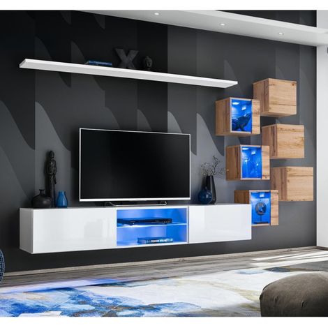 Ensemble Meuble TV "Switch XXI" 260cm Blanc & Naturel (1/4)