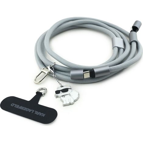 Cordon universel pour câble USB-C/USB-C avec breloque Choupette Karl Lagerfeld CBDY, gris (1/4)