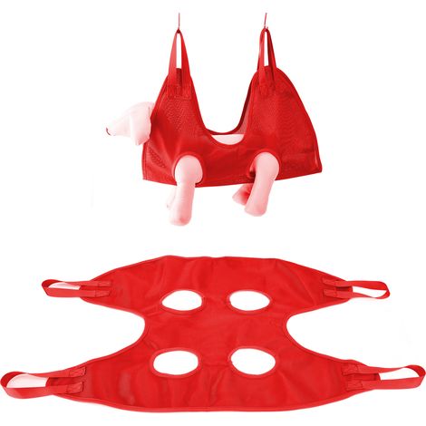 Hamac pour chats et chiens, coupe des griffes des animaux, hamac de toilettage pour chats et chiens de petite et moyenne taille, hamac suspendu en maille métallique, rouge, taille L. (1/5)