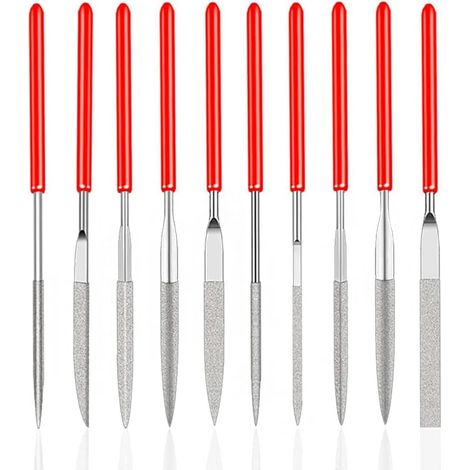Lot de 10 mini limes aiguilles diamantées (3 mm x 140 mm) pour le façonnage à la main, le travail du bois, le polissage du bois, la bijouterie, le bri (1/5)