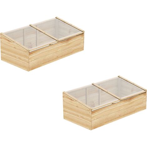 2er-Set gewächshaus  Holz Frühbeetkasten, Treibhaus & Garten Pflanzkasten-System, 100x50x35 cm, Natur, Tanne, PC-Platte