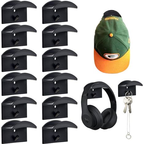 12 Pieces Adhesive Wall Hat Rack (Black), Hat Hook Storage Holder, Suitable for Doors, Bedrooms, Entryways (1/5)