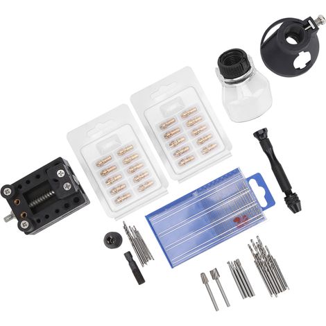 Ensemble de 72 accessoires pour mini-perceuse électrique : mandrin, outil de gravure, positionneur et forets. (1/5)