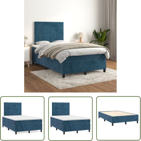 The Living Store Sommier à lattes de lit et matelas Bleu foncé 120x200cm Velours - Lit Tapissier - Lit Velours - Lit Double - Literie - Chambre À Coucher (1/5)
