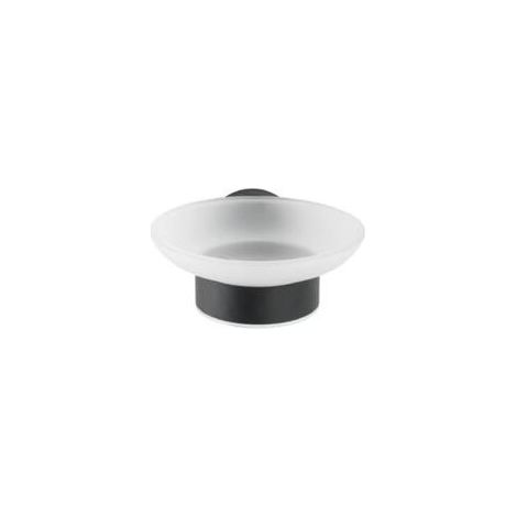 Porte savon mural Bosio Black, Porte Savon rond à fixer au mur, Acier inox - verre satiné, 11x5,5x13 cm, noir mat (1/5)