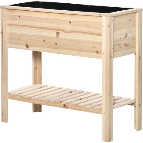 Jardinière potager sur pieds bois massif avec étagère à lattes, inserts d'irrigation, géotextile 90 x 40 x 81 cm