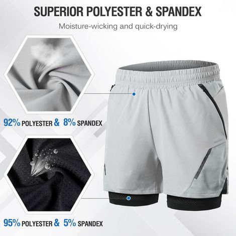 Short Running Homme 2-en-1, Poches Zip, Sec Rapide, Salle/Gym (1/5)