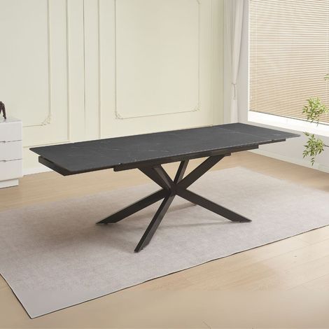 Tavolo allungabile Roxane con piano in ceramica effetto marmo nero 160x90x76H (1/4)