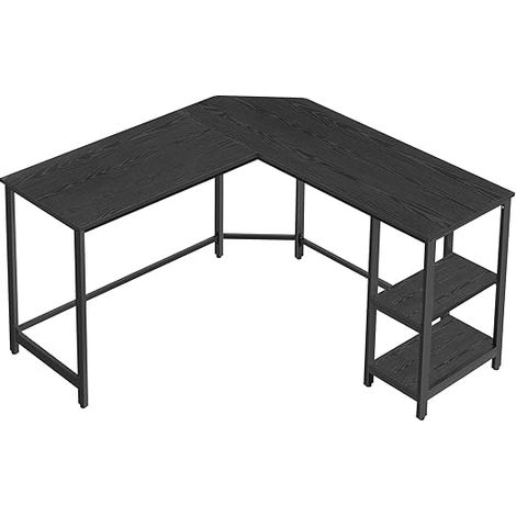VASAGLE Bureau avec Rangement, Bureau d'Angle en L, Poste de Travail avec Étagères, Table, pour Télétravail, Gain de Place, Facile à Assembler, Industriel, Noir