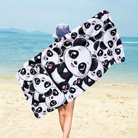 Telo mare in microfibra ultra morbido con adorabile design a panda, ad asciugatura rapida, leggero (90x180 cm) per piscina, campeggio e picnic. (1/4)