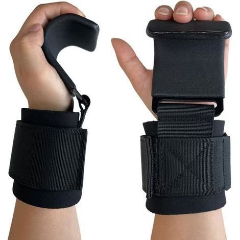 Set di 2 fasce di supporto per polso imbottite in neoprene con gancio, ideali per sollevamento pesi, palestra e fitness. (1/4)