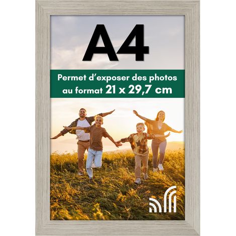 Cadre Photo A4 Bois Flotté - Cadre A4 en MDF avec Verre Incassable Poli, Chevalet et Matériel de Suspension Intégré - Format Horizontal et Vertical pour Mur et Dessus de Table (1/5)