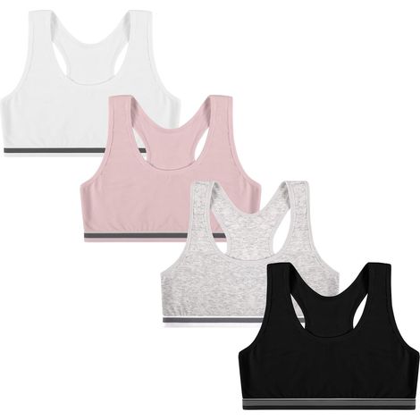 Girls' Cotton Bras, Girls' Sports Bras, Girls' Bandeau Lingerie Tops, 4-Pack (1/5)