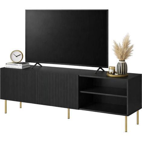 Magnano TV-Ständer, Wohnzimmer-Sideboard mit vier Flügeltüren, vom Boden abgehoben, 150x42 h52 cm, schwarz