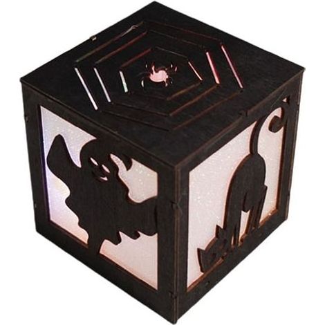 Lanternes d'Halloween en bois fantômes citrouilles sorcières lumineuses décoration maison fête automnale (1/5)