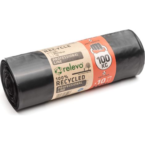Relevo Grandi Sacchi Neri Resistenti - 150L, Robusti Sacchi per Immondizia Fino a 100 kg di Peso, 100% Riciclati e Impermeabili (1/3)