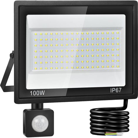 Projecteur LED Extérieur Detecteur de Mouvement 100W,7000K Blanc Froid,10000LM Super Lumineux,IP67 Étanche,119 LEDs,Spot Extérieur pour Jardin,Cour,Garage,Couloir et Éclairage de Sécurité (1/5)