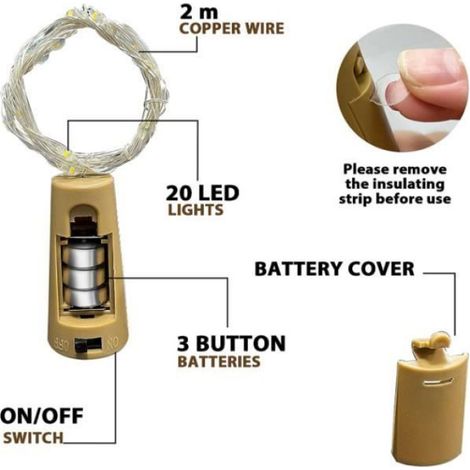 Guirlande LED - Bouteille - 20 LED - 2m - Étanche - Ambiance Romantique (1/4)