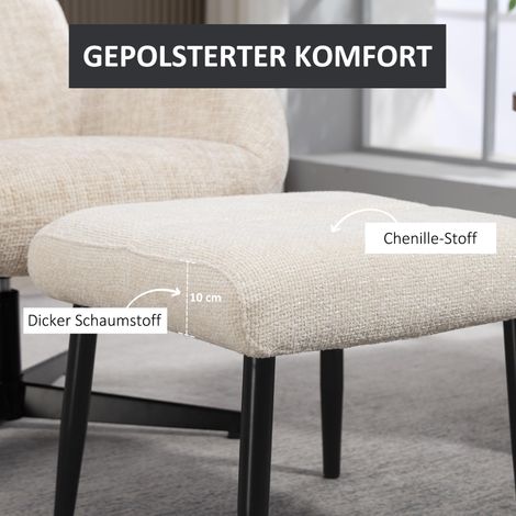 Tabouret de repos avec coussin moelleux, piètement en acier, revêtement en tissu chenille, 45 x 41 x 38 cm, blanc crème (1/5)