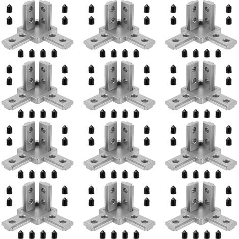 Connecteur d'Angle 3030 - Lot de 12 Pièces - Raccord à 3 Voies en Alliage de Zinc Argenté - Pour Profilé Aluminium 30x30 mm avec Rainure en T 8 mm (1/5)