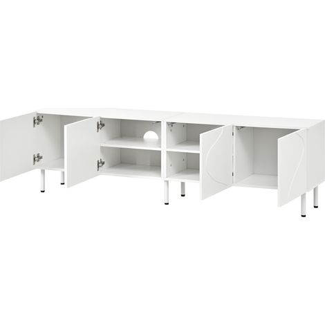 Mueble TV blanco con 4 puertas push-to-open de PB y MDF, 170 x 35 x 50 cm (1/5)