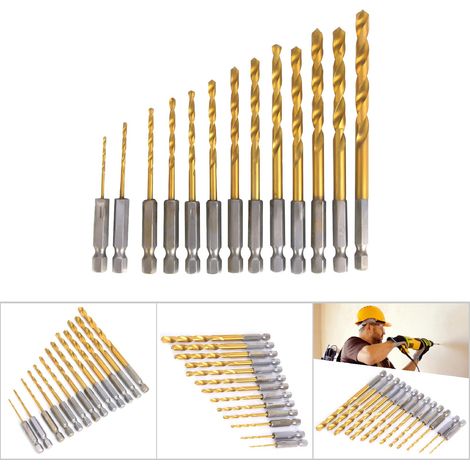 Set mit 13 1/4-Zoll-HSS-Bohrern für Holz, Metall und Kunststoff, Durchmesser 1,5–6,5 mm (1/5)