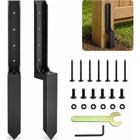 Kit Réparation Poteau Clôture, 2x Support Poteau Bois Métal H-Forme 80cm (1/5)