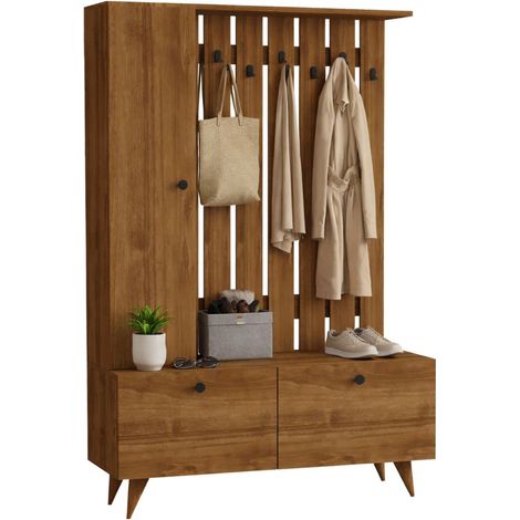 Mobile da Ingresso Cairate, Appendiabiti, 6 Ripiani, Apertura a Ribalta, Battente, 112x35x170h cm Marrone Noce