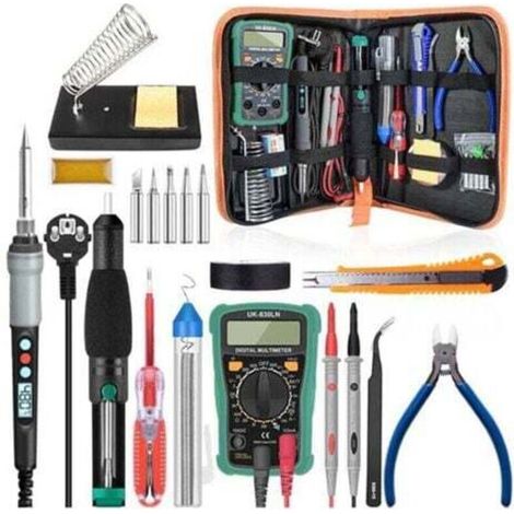[NON UTILIZZATO] Kit Fer a Souder electrique a Affichage Numerique 60W Ensemble de 18 pieces Temperature Reglable 100�� a 480�� Avec Multimetre,
