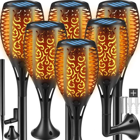 Lot de 6 lampes solaires avec capteur crépusculaire design flamme (1/5)