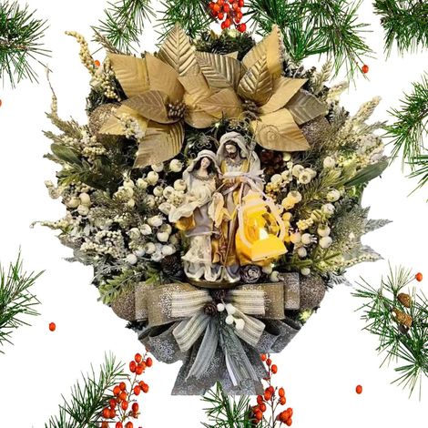 Couronne De Noël Pour Porte Décoration De Couronne Lumineuse De Fête Ornement De Fenêtre De Fête Pour Extérieur Intérieur Cheminée Manteau Porche Fenêtre Porte Table Soirée Noël (1/5)