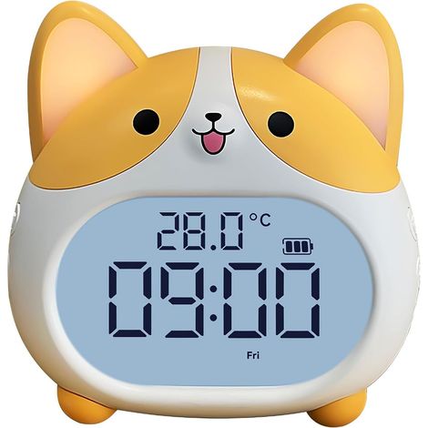 Reloj despertador con forma de perro, ideal para adolescentes, con timbre potente y luz nocturna. Reloj despertador digital de mesa recargable con temporizador y pantalla de temperatura. (1/5)