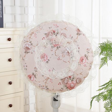 Funda antipolvo para ventilador de escritorio, diseño de encaje campestre (flores marrones, 48 cm x 48 cm, talla única)