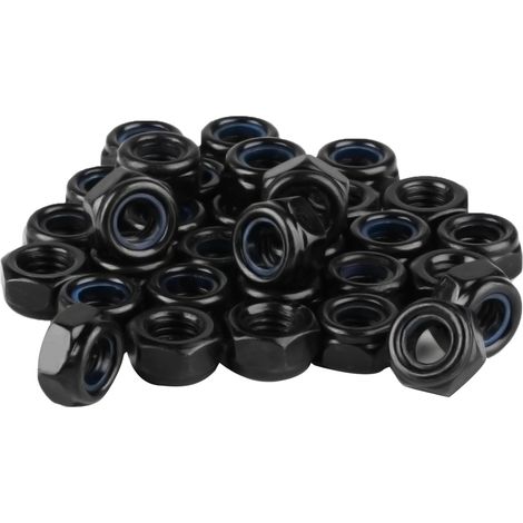 CCYKXA 100 Stück M3 Edelstahlmutter, Nylon-Kontermutter, DIN 985 Edelstahl-Nylon-Kontermutter, schwarze selbstsichernde Mutter, Sechskant-Kontermuttern, metrisches Gewinde für Schraubenbolzen, Gewinde