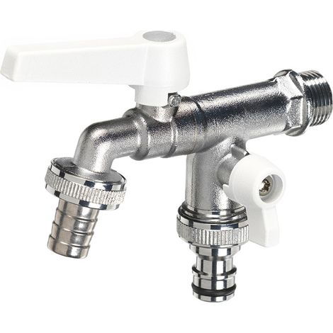 Rubinetto a Sfera Doppio per Fontana da Giardino con Leve Colorate Belfer RUB/027 Bianco (1/3)
