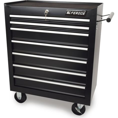 Servante d'atelier roulante 7 tiroirs – Hauteur 78cm – Tiroirs sur roulement à billes – Charge max 105Kg – Poignée latérale et roues pivotantes – Feroce (1/5)