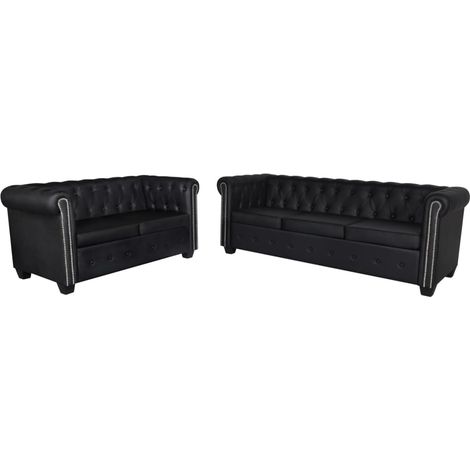 Canapé Chesterfield à 2 places et à 3 places, Banquette Sofa de Salon, Canapé droit n noir DESIGN IN (1/5)