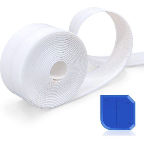 Joint Silicone Blanc Salle de Bain,Bande Etancheite Autocollanteétanche, Joint Salle de Bain PE,Pour Baignoire, Salle de Bain, Cuisine, Anti-moisissure, Calfeutrage, 3.35m (1/5)