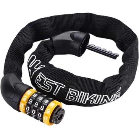 Antivol de vélo WEST BIKING, chaîne multi-longueurs 65 cm, pour vélo, moto, vélo électrique, vélo, etc. Code à 5 chiffres. (1/5)