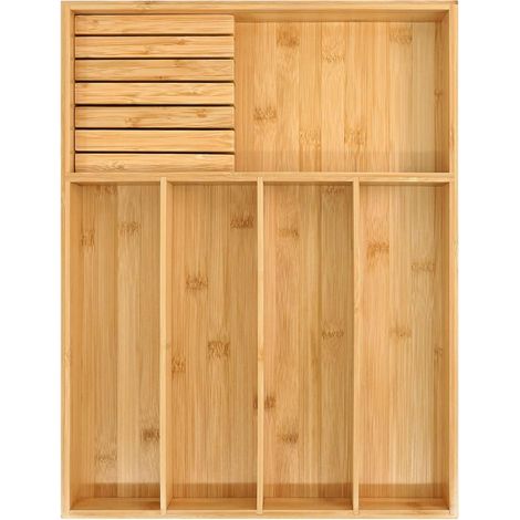 Besteckeinsatz Bambus mit Messerblock Schubladen-Organizer für Küche, 5 Fächer, Naturfarbe (1/4)