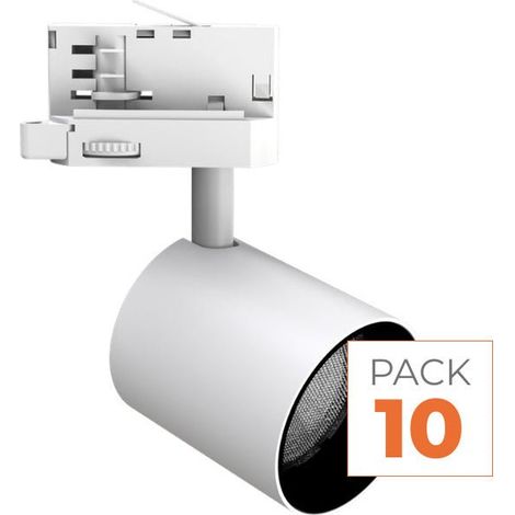Pack de 10 - Spot LED sur Rail Blanc Triphasé 24W 36° TRIAC Dimmable - Blanc Neutre 4000K - 5500K - SILAMP (1/2)