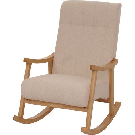 Fauteuil à bascule design avec accoudoirs assise large en tissu bouclé beige structure bois massif naturel 040009810 (1/5)