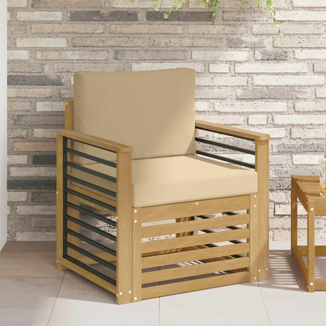 Canapé de Jardin Modulable 1 Place en Bois d'Acacia Massif Blanc et Coussins Beige, 18.8kg - PANGIVO (1/5)